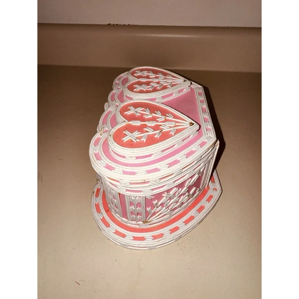 Hand Made Prison Art Heart Shaped Jewelry Box Toothpicks Pink White‎ Photo Frame